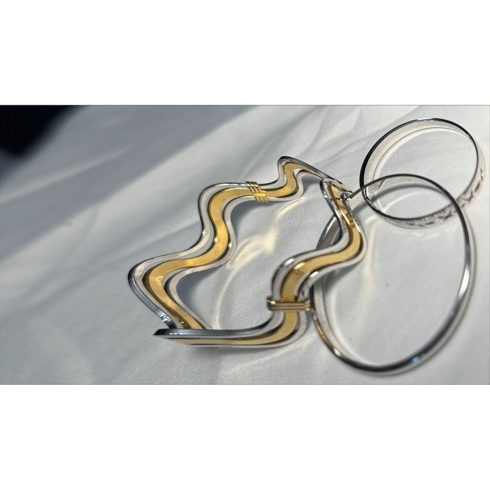 Bangle Bracelet Set of 3 Two-Tone Silver & Gold Tone Fashion Jewelry